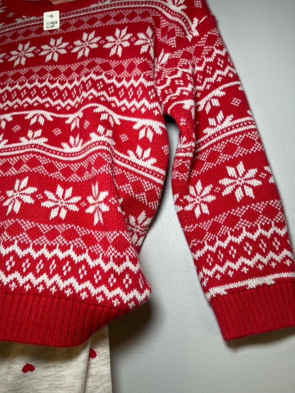 Tucker + Tate Red Fair Isle Sweater with Cream Heart Leggings